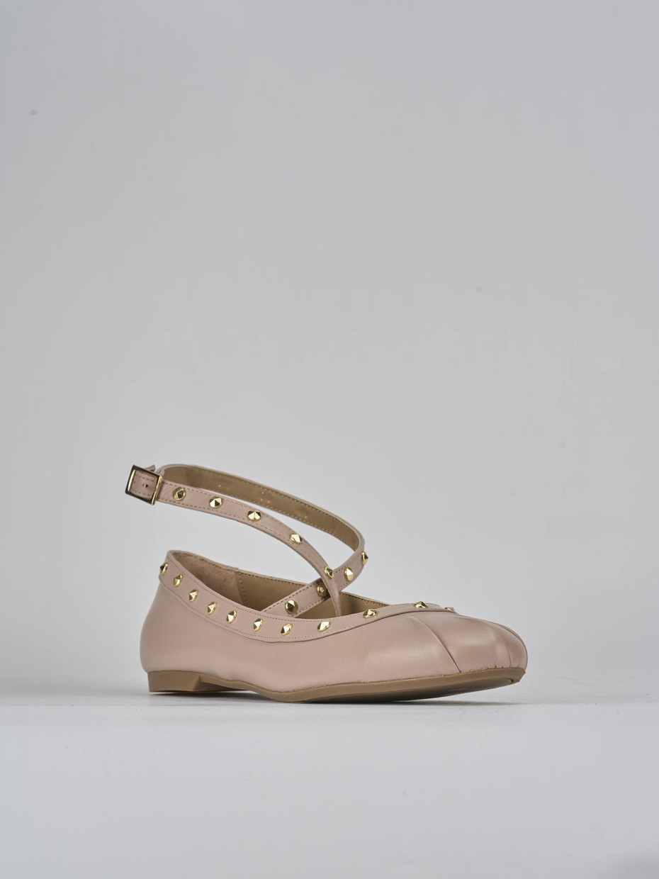 Ballerina tacco 1 cm beige pelle