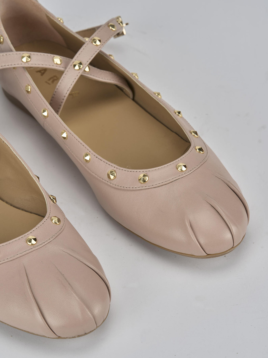 Ballerina tacco 1 cm beige pelle