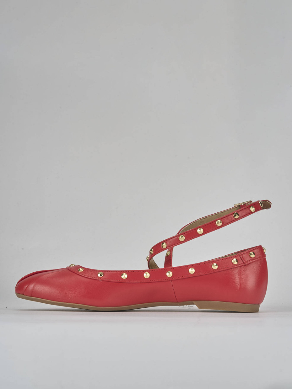 Ballerina tacco 1 cm rosso pelle