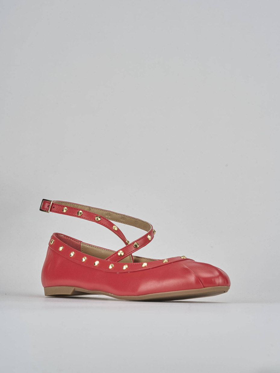 Ballerina tacco 1 cm rosso pelle