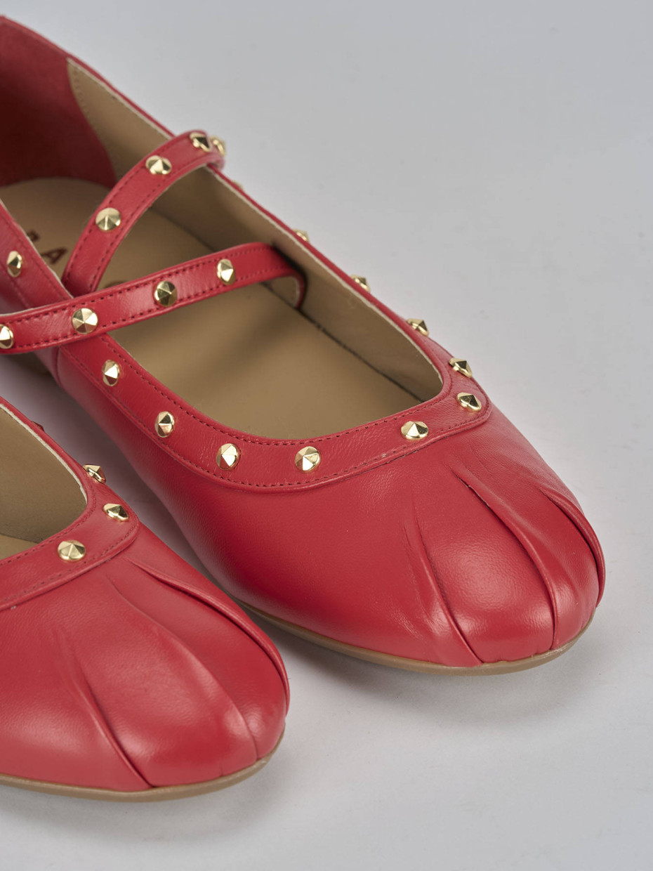 Ballerina tacco 1 cm rosso pelle
