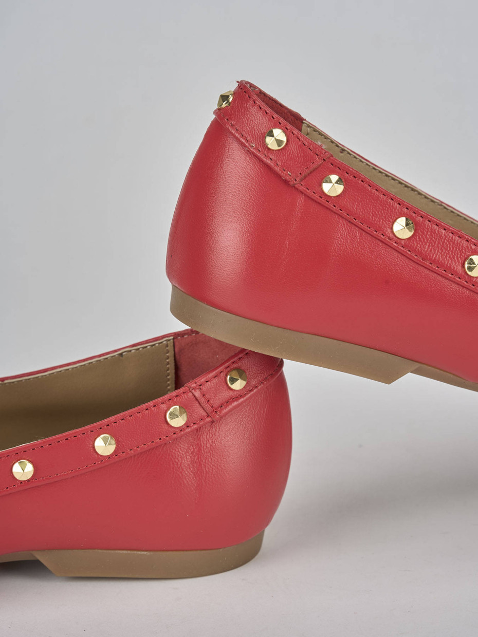 Ballerina tacco 1 cm rosso pelle