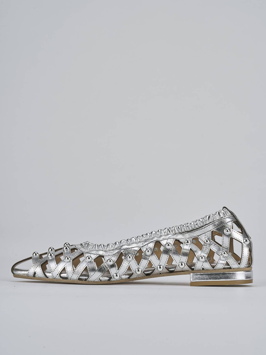 Ballerina tacco 2 cm argento laminato