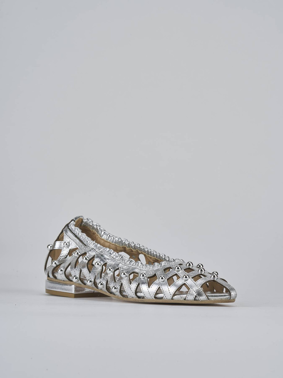 Ballerina tacco 2 cm argento laminato