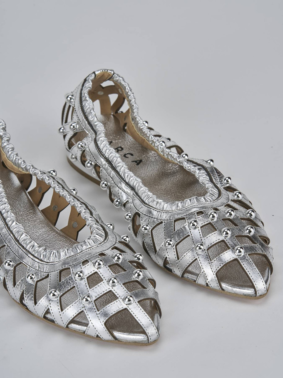 Ballerina tacco 2 cm argento laminato