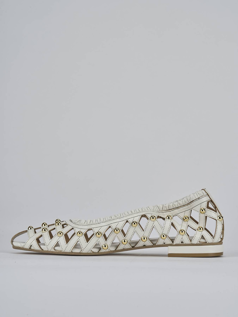 Ballerina tacco 2 cm bianco pelle