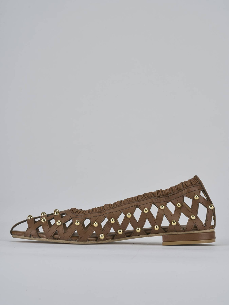 Ballerina tacco 2 cm marrone pelle