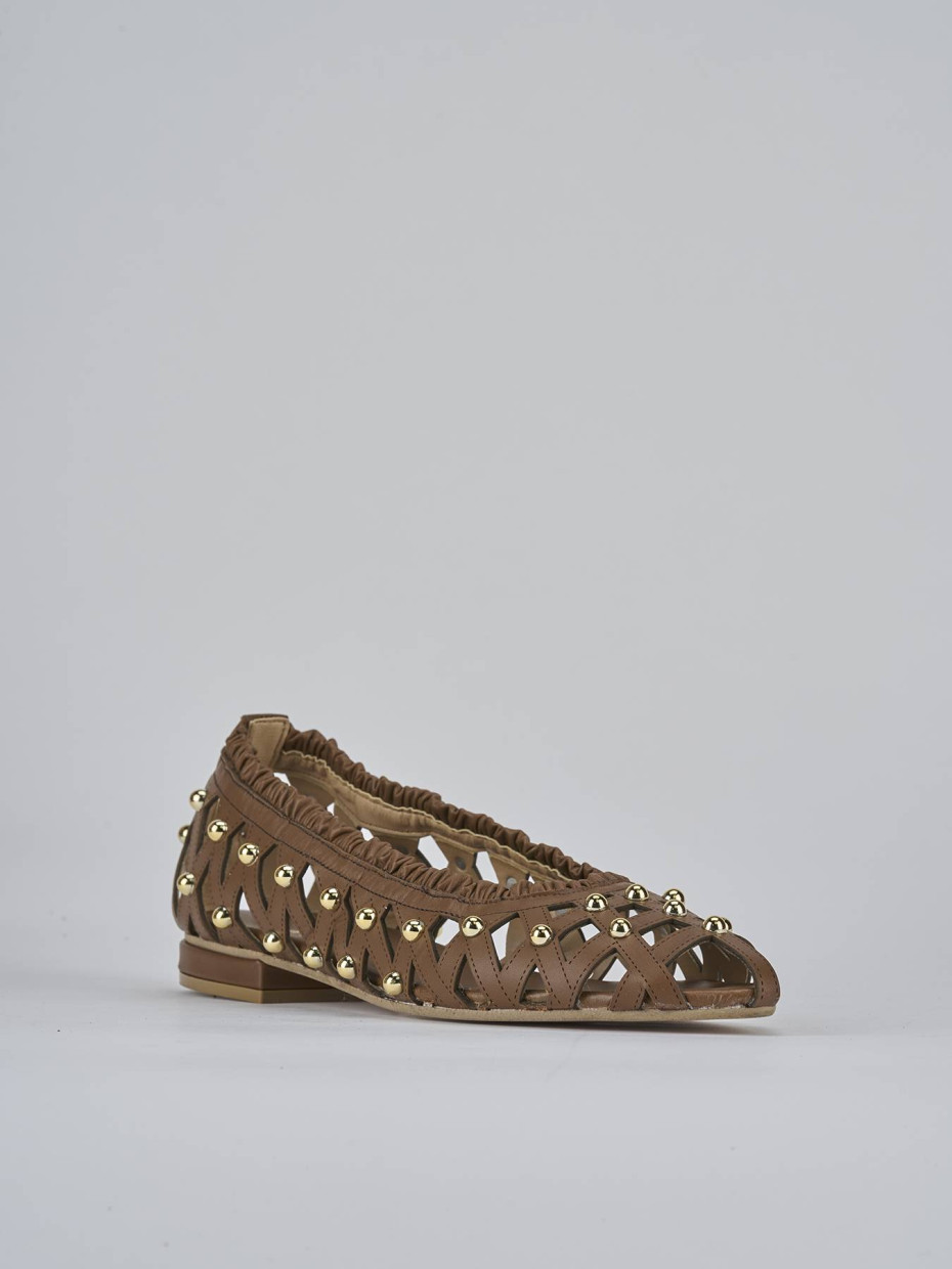 Ballerina tacco 2 cm marrone pelle