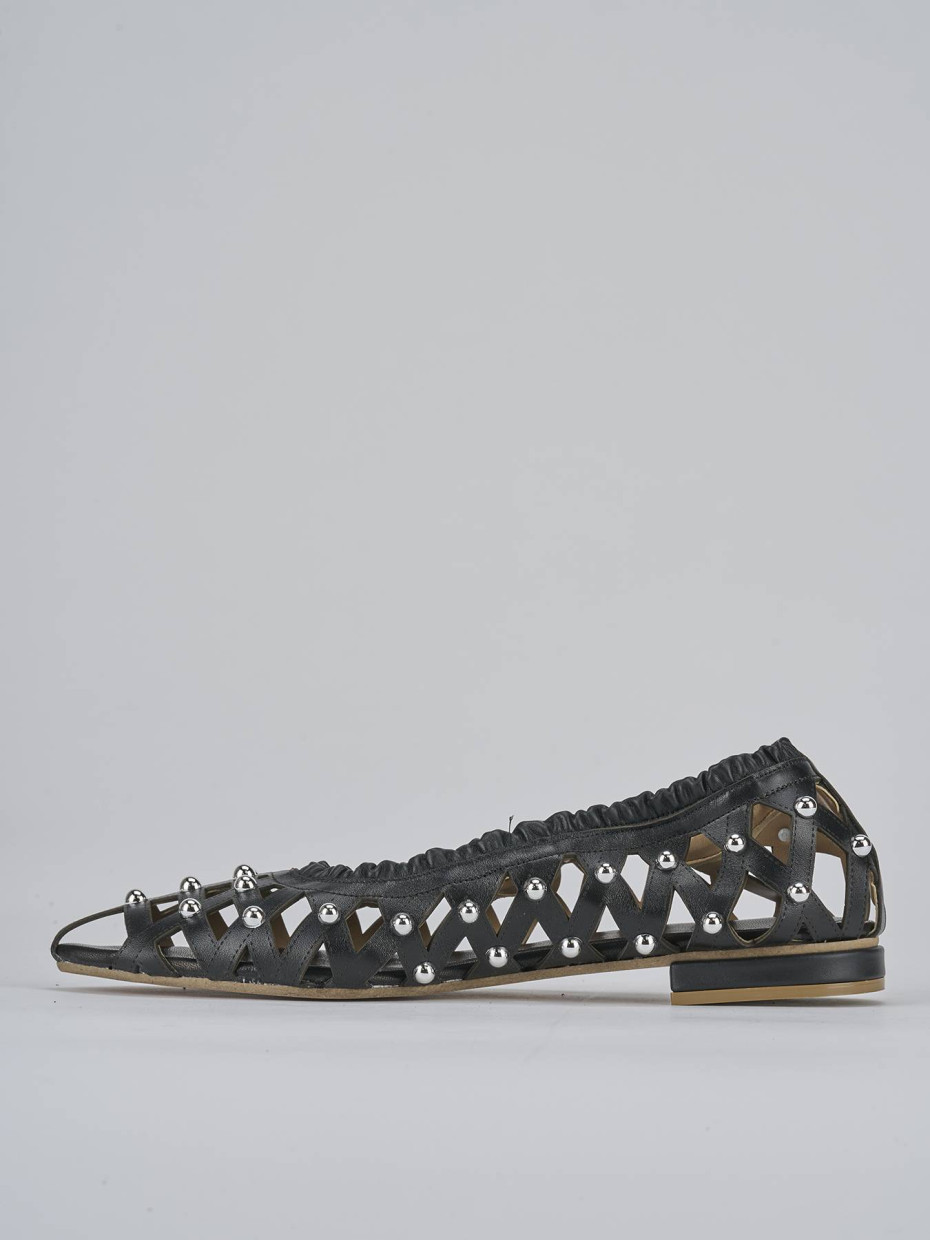 Ballerina tacco 2 cm nero pelle