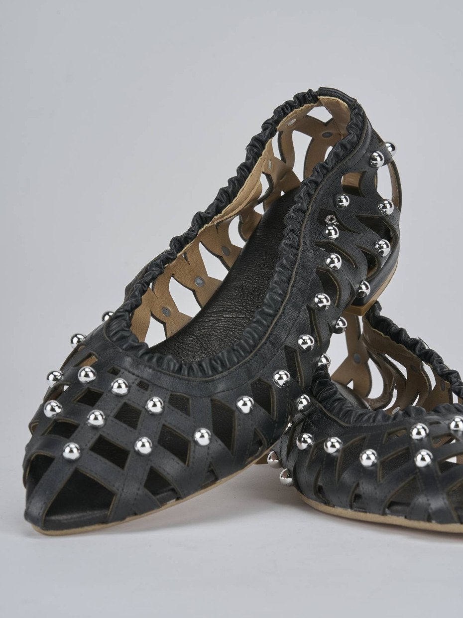 Ballerina tacco 2 cm nero pelle