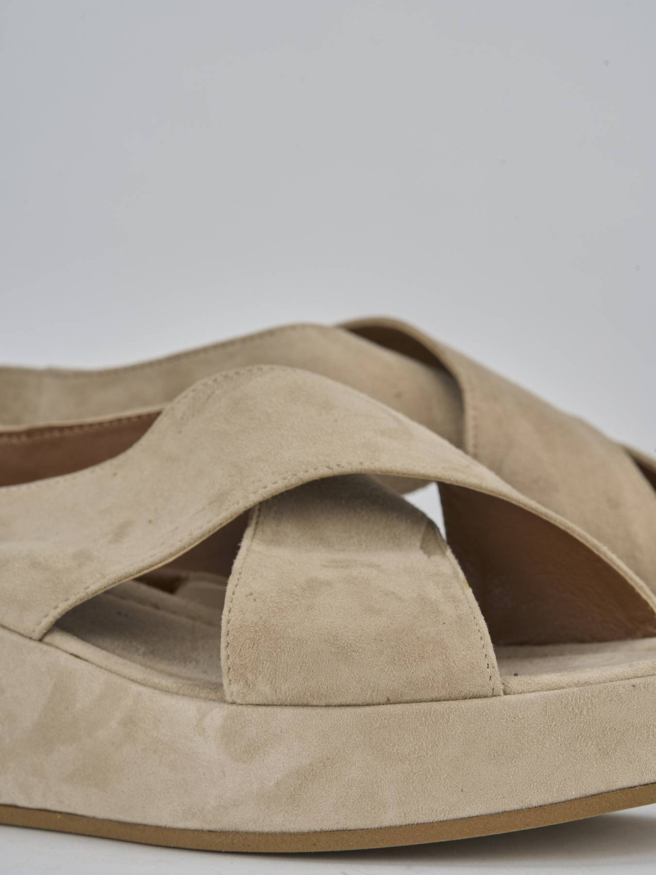 Sandali zeppa tacco 4cm camoscio beige