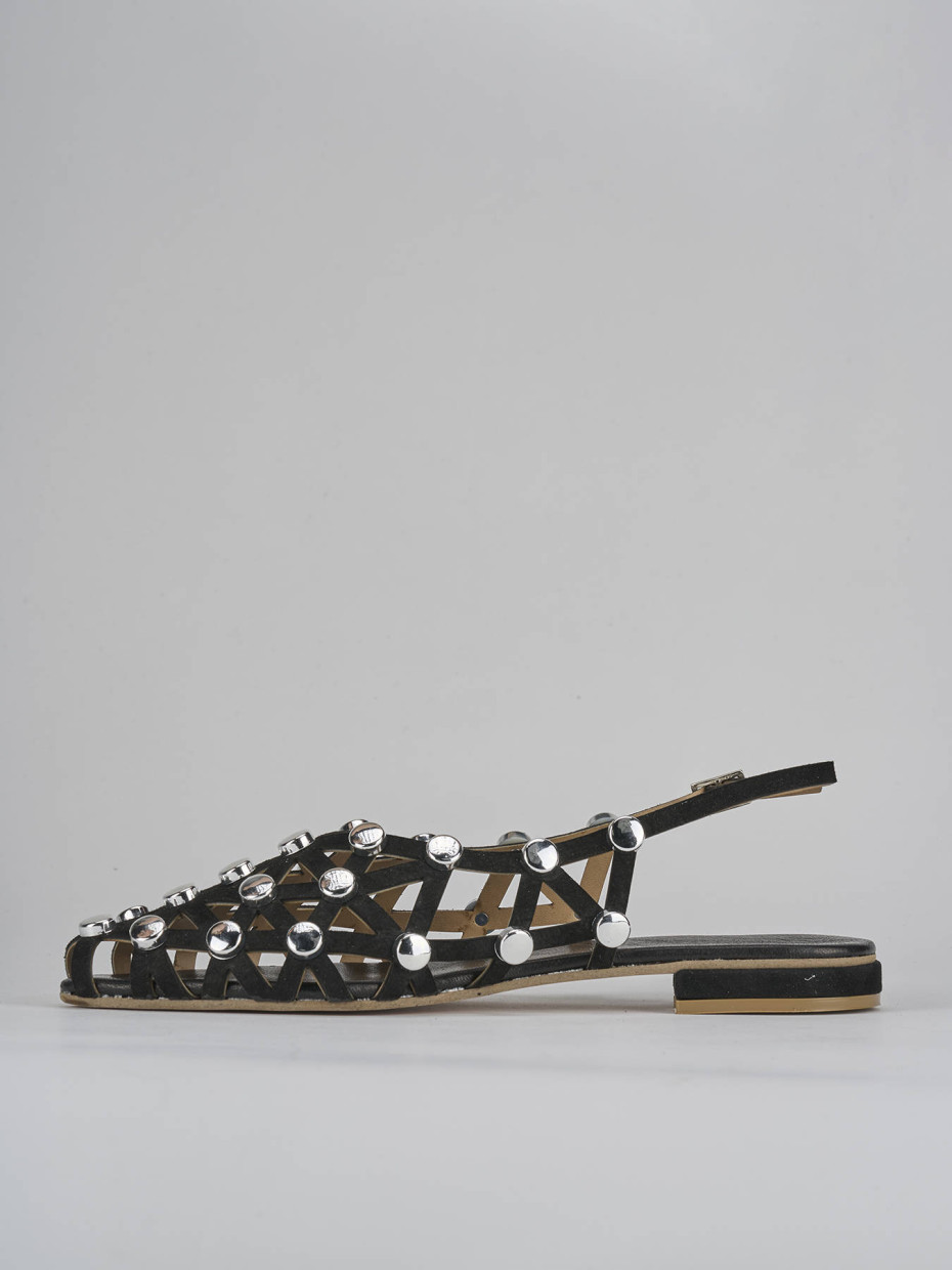 Sandalo tacco 1 cm nero camoscio