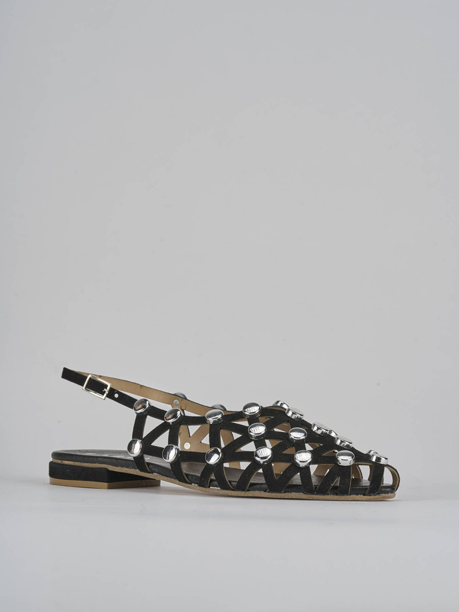 Sandalo tacco 1 cm nero camoscio