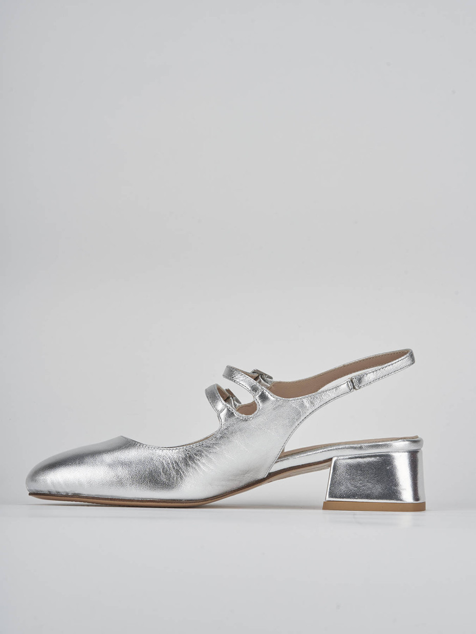 Décolleté e slingback tacco 4cm laminato argento