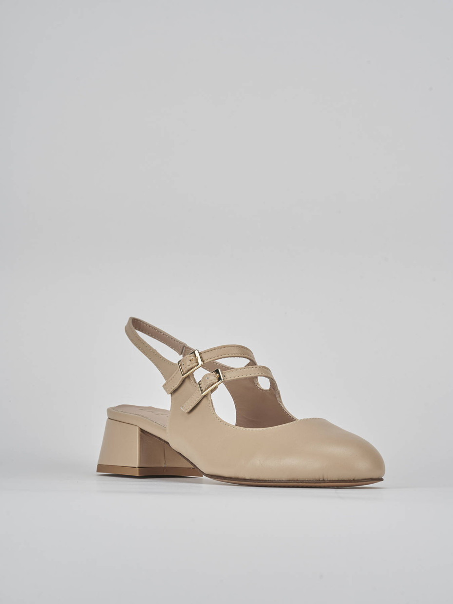 Décolleté e slingback tacco 4cm pelle marrone