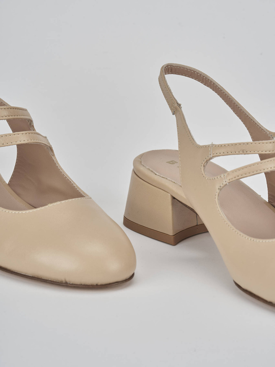 Décolleté e slingback tacco 4cm pelle marrone