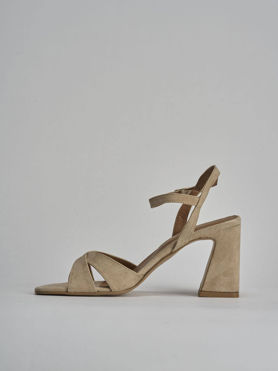 Sandalo tacco 8 cm beige camoscio