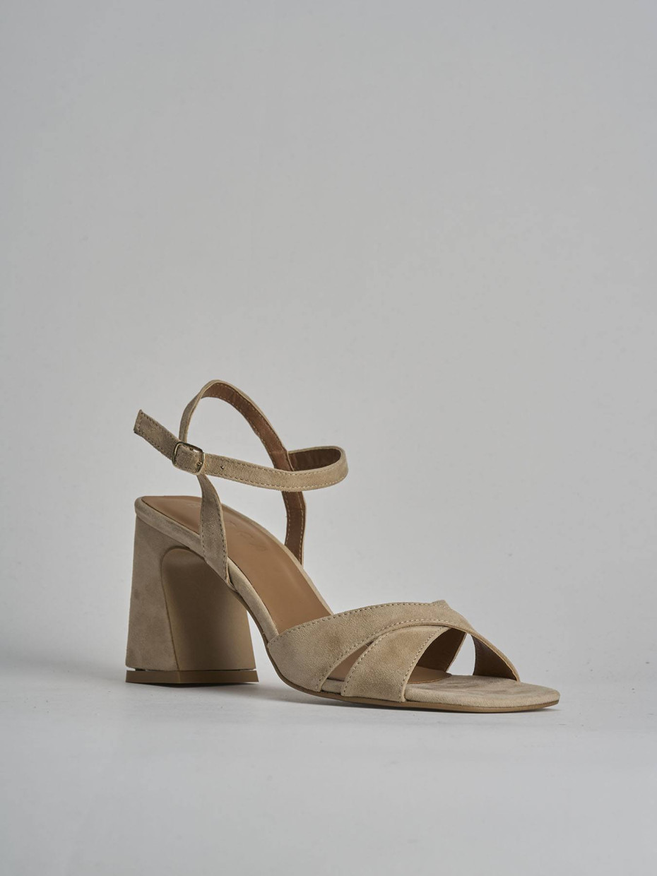 Sandalo tacco 8 cm beige camoscio