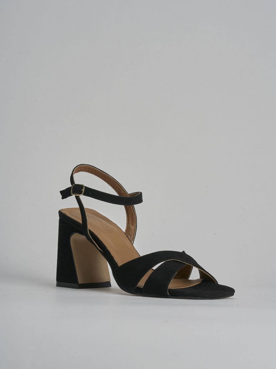 Sandalo tacco 8 cm nero camoscio