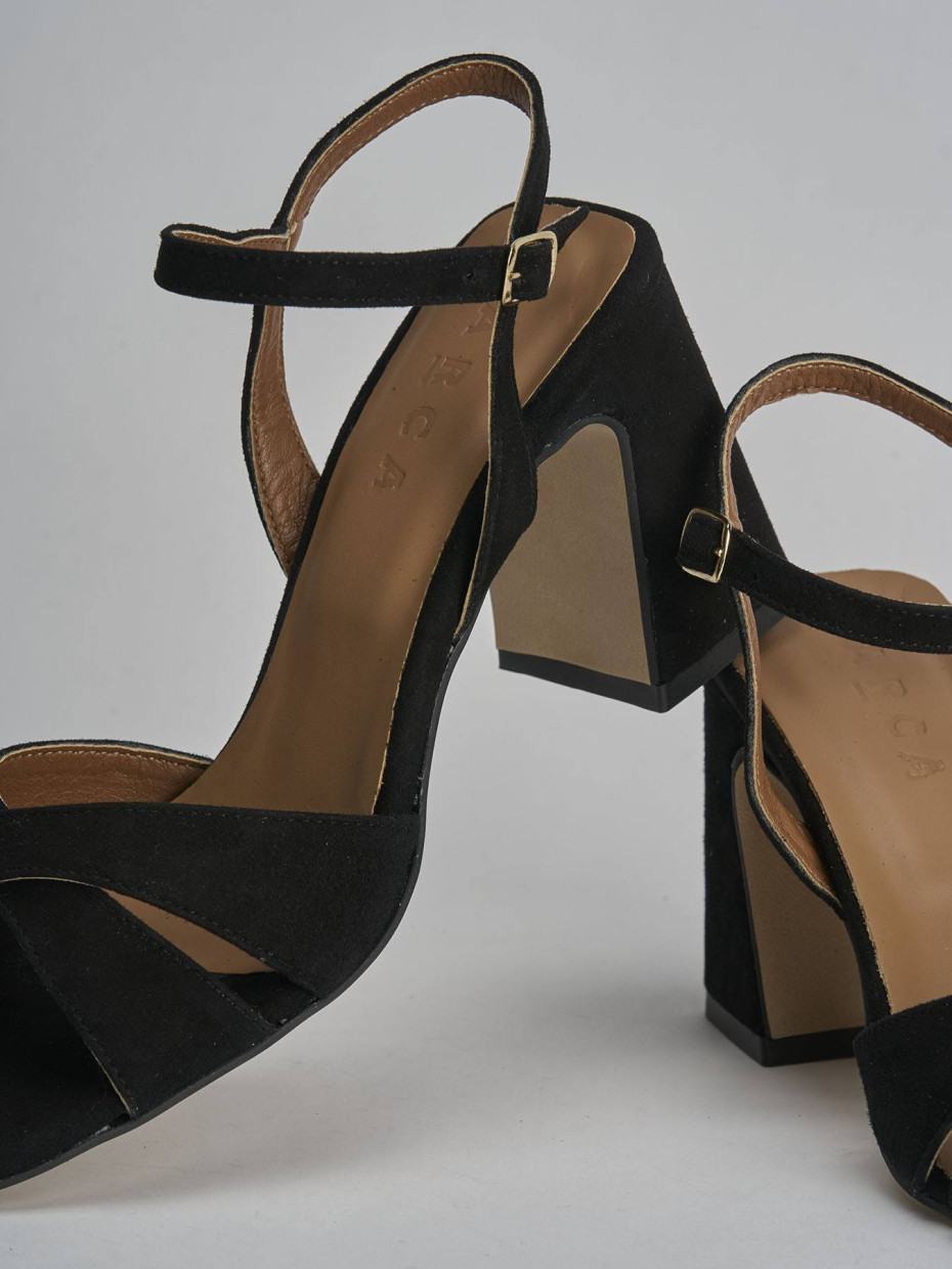 Sandalo tacco 8 cm nero camoscio