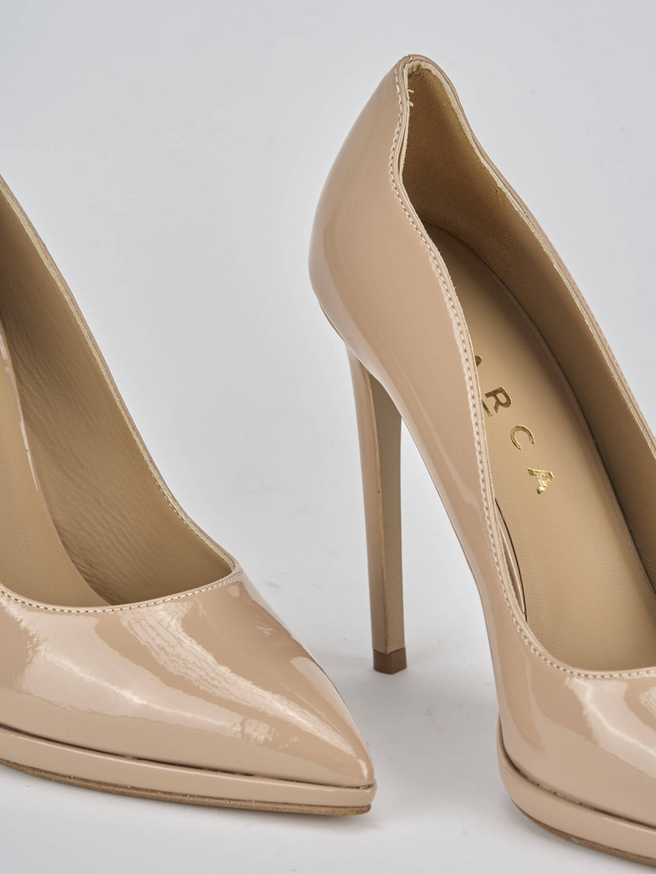 Décolleté e slingback tacco 11cm vernice beige