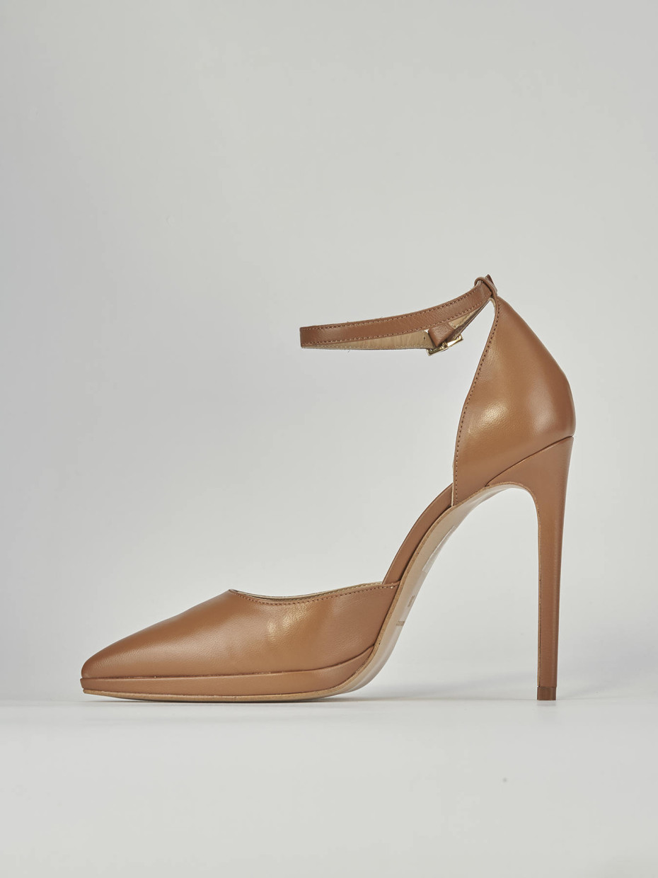 Décolleté e slingback tacco 11cm pelle marrone