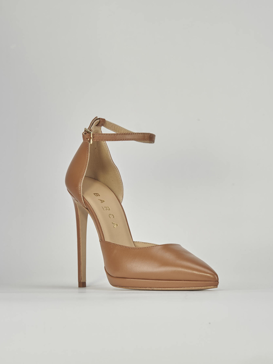 Décolleté e slingback tacco 11cm pelle marrone