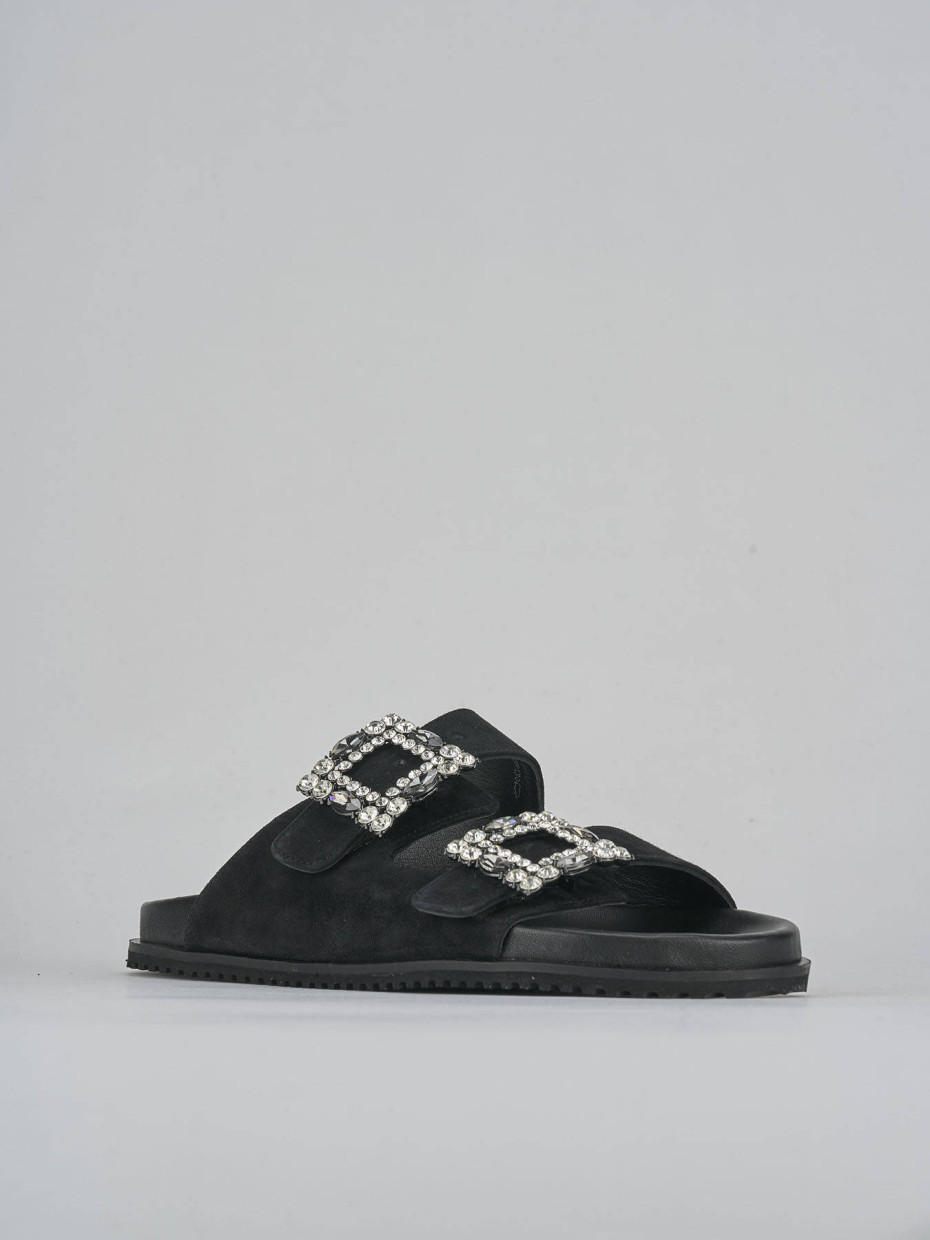 Ciabatte tacco 1cm camoscio nero