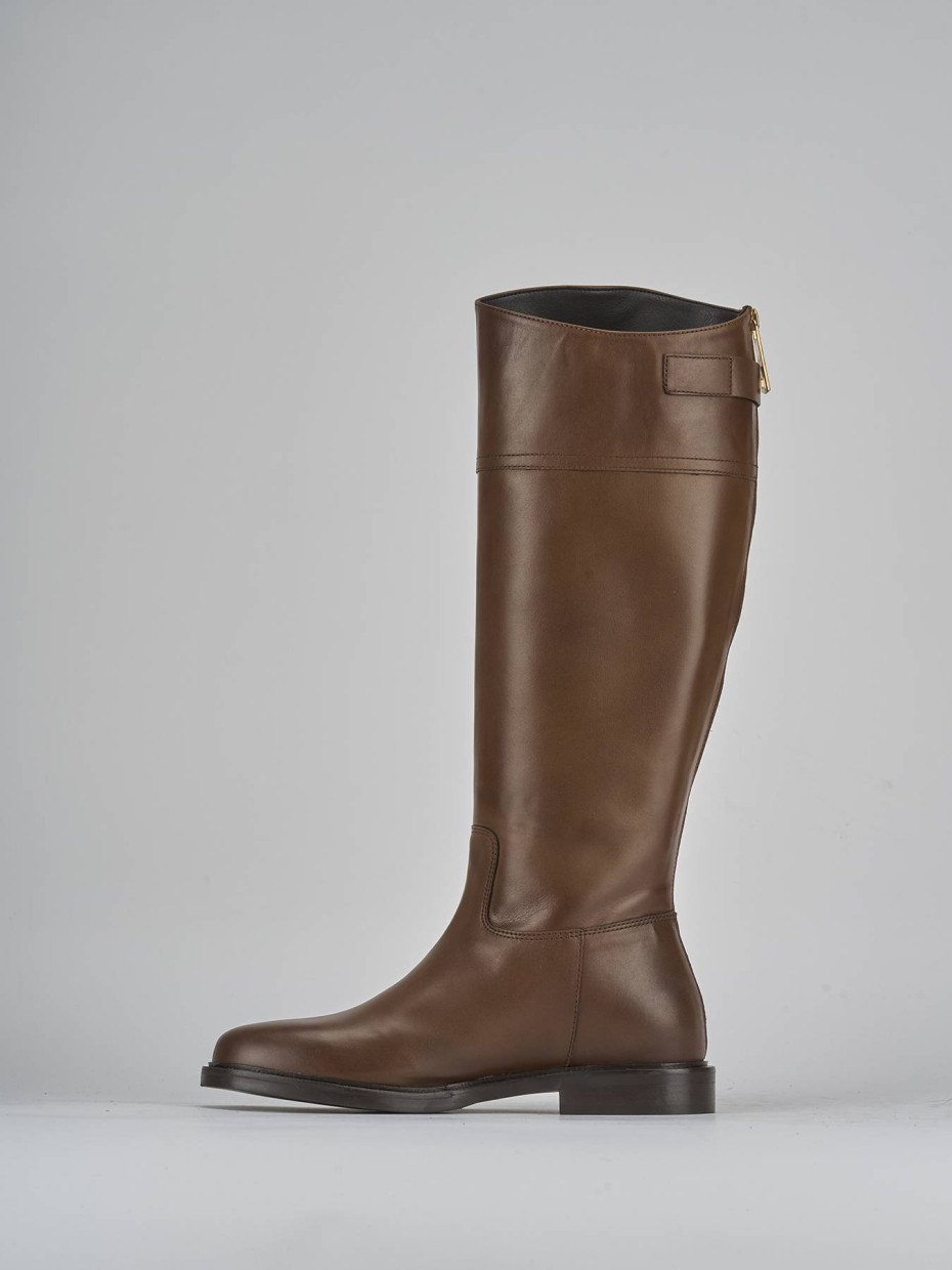 Stivali tacco 2cm pelle marrone