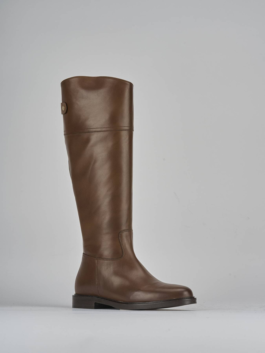 Stivali tacco 2cm pelle marrone