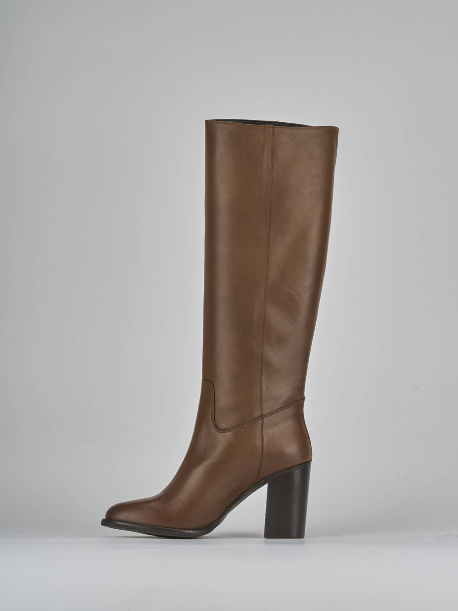 Stivali tacco 8cm pelle marrone