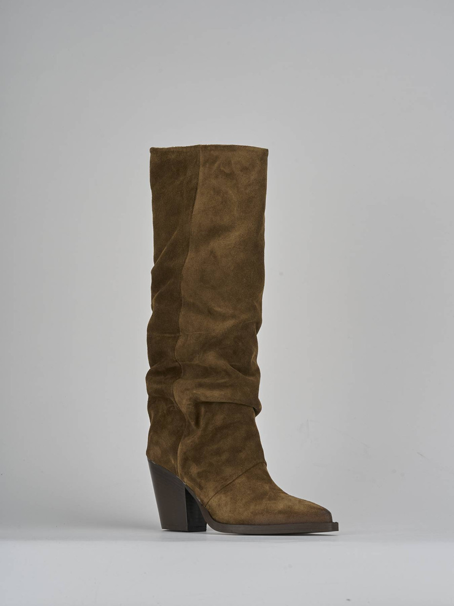Stivali tacco 9cm camoscio marrone