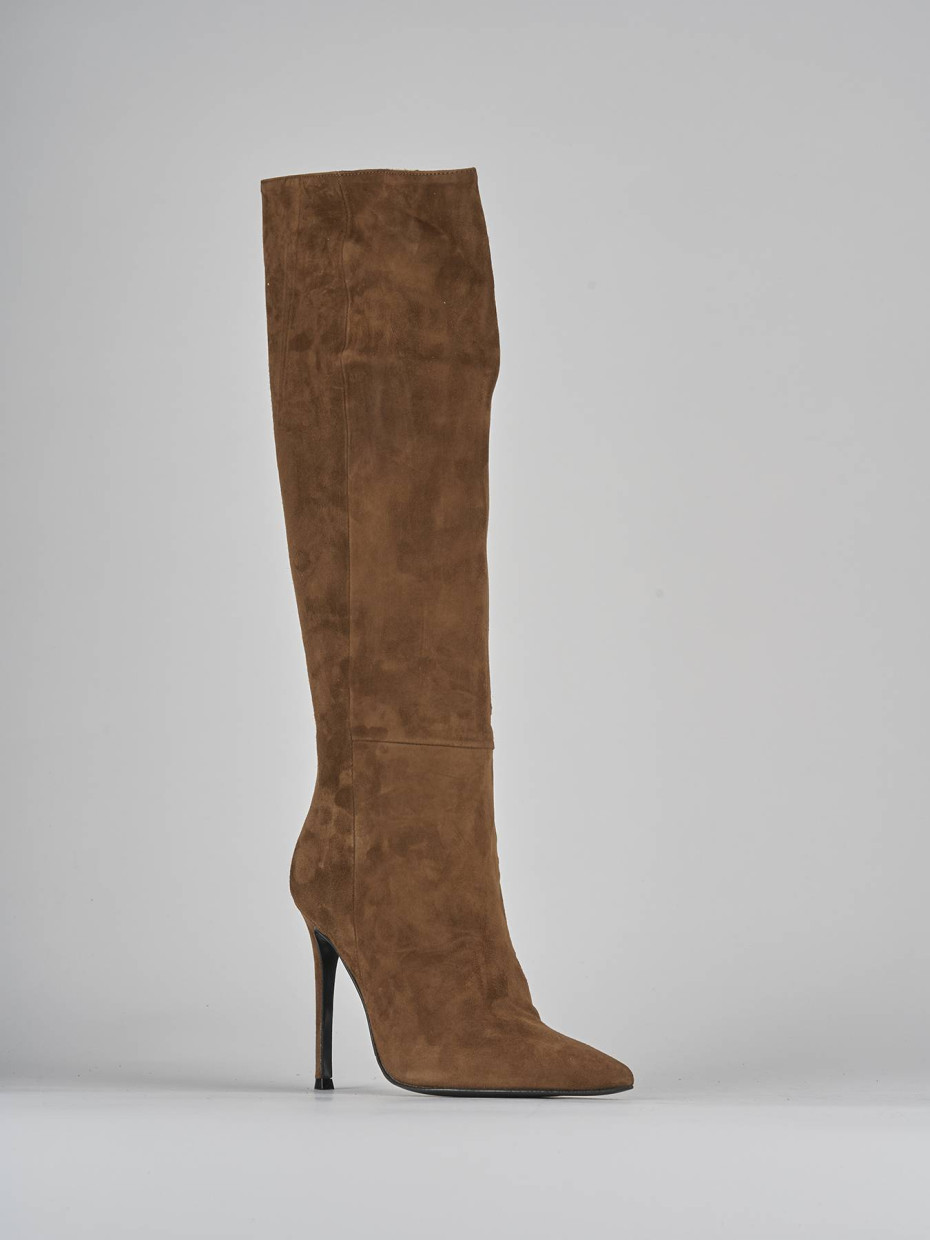 Stivali tacco 10cm camoscio marrone