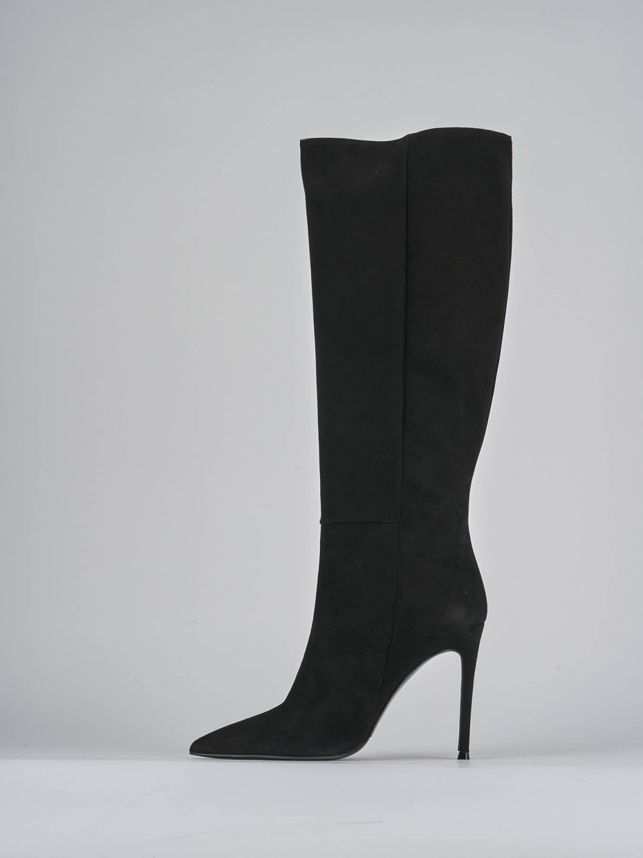 Stivali tacco 10cm camoscio nero
