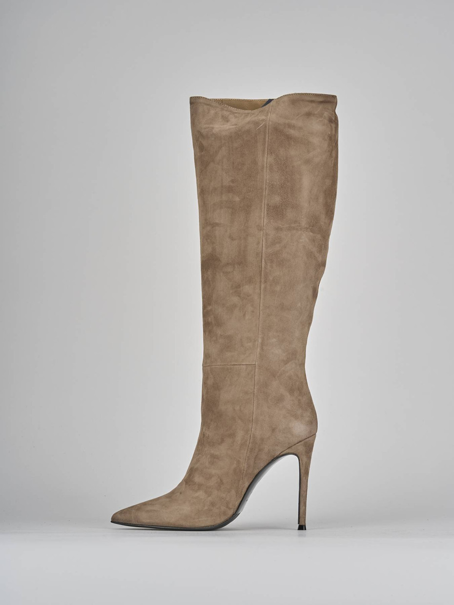 Stivali tacco 10cm camoscio beige