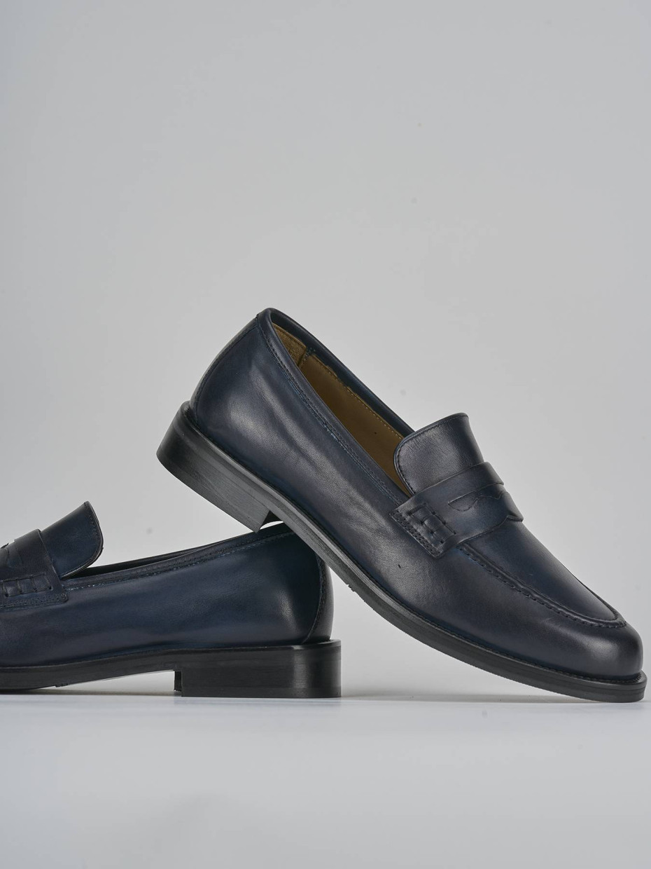 Mocassini tacco 2cm pelle blu