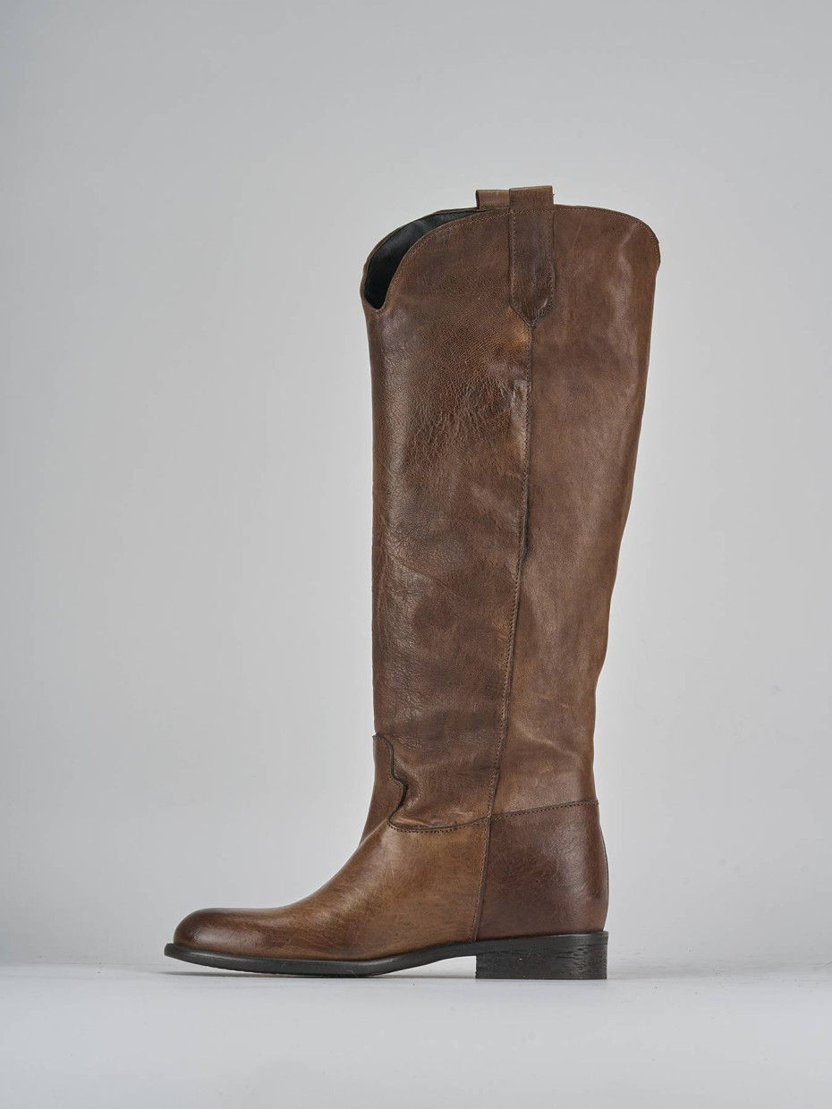 Stivali tacco 2cm pelle marrone
