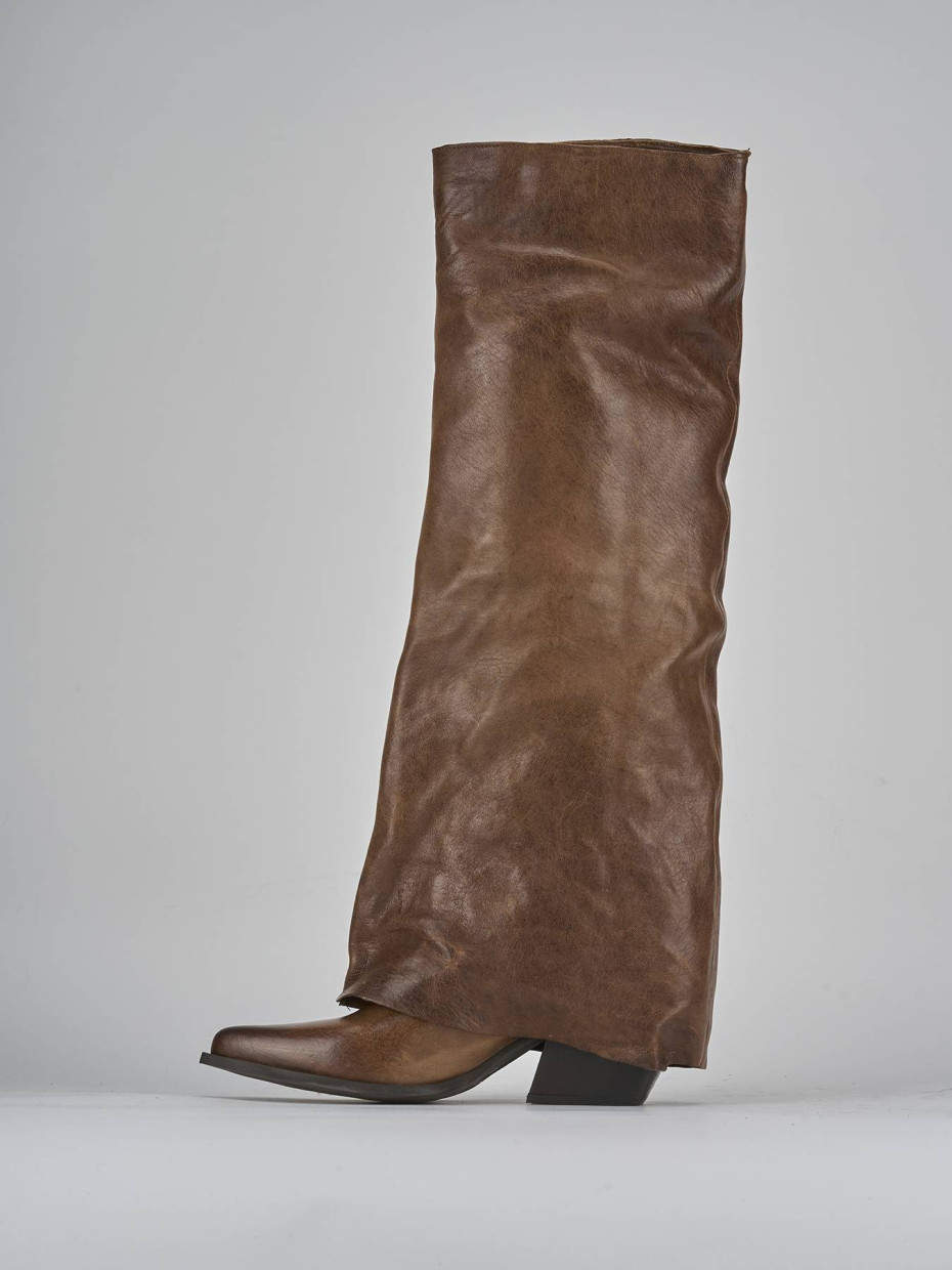 Stivali tacco 6cm pelle marrone