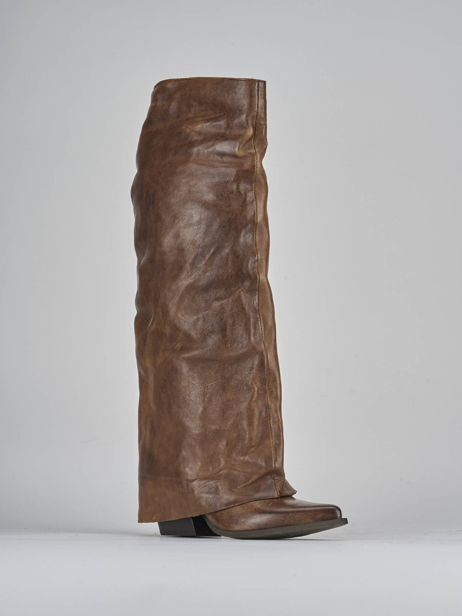 Stivali tacco 6cm pelle marrone
