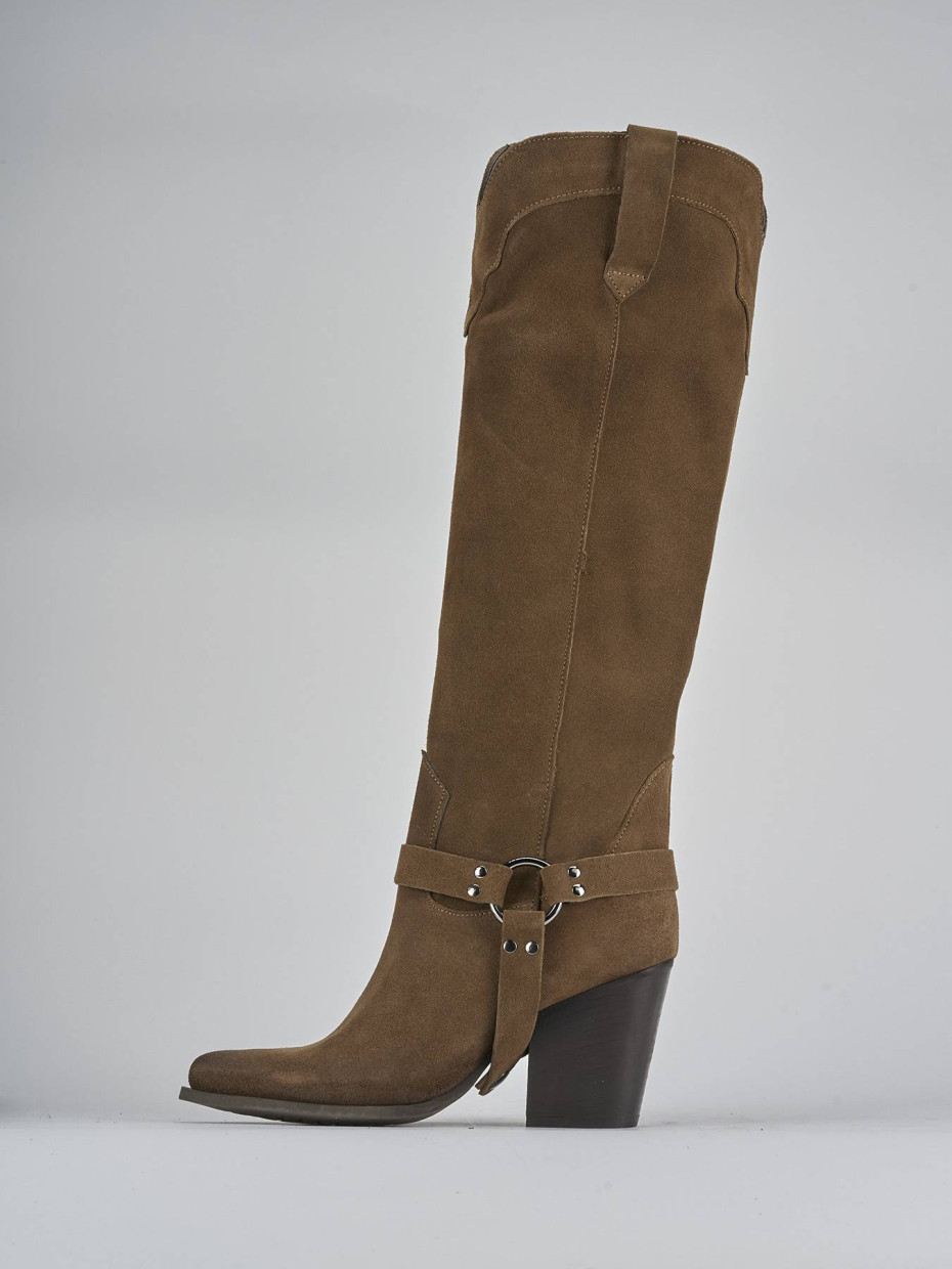 Stivali tacco 7cm camoscio beige