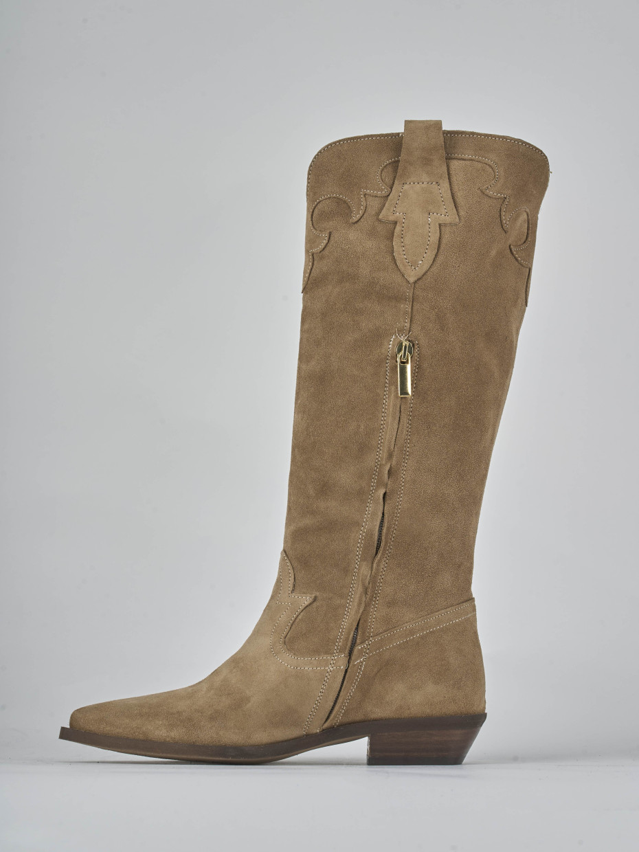 Stivale tacco 3 cm marrone camoscio