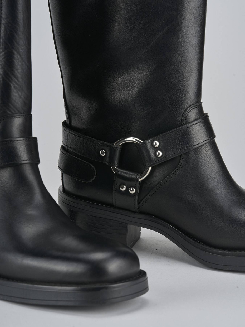 Stivale biker tacco 5 cm nero pelle