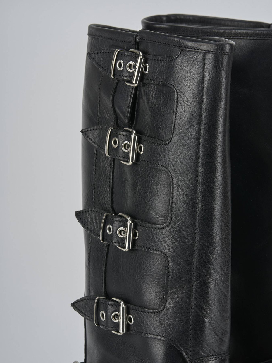 Stivale biker tacco 5 cm nero pelle