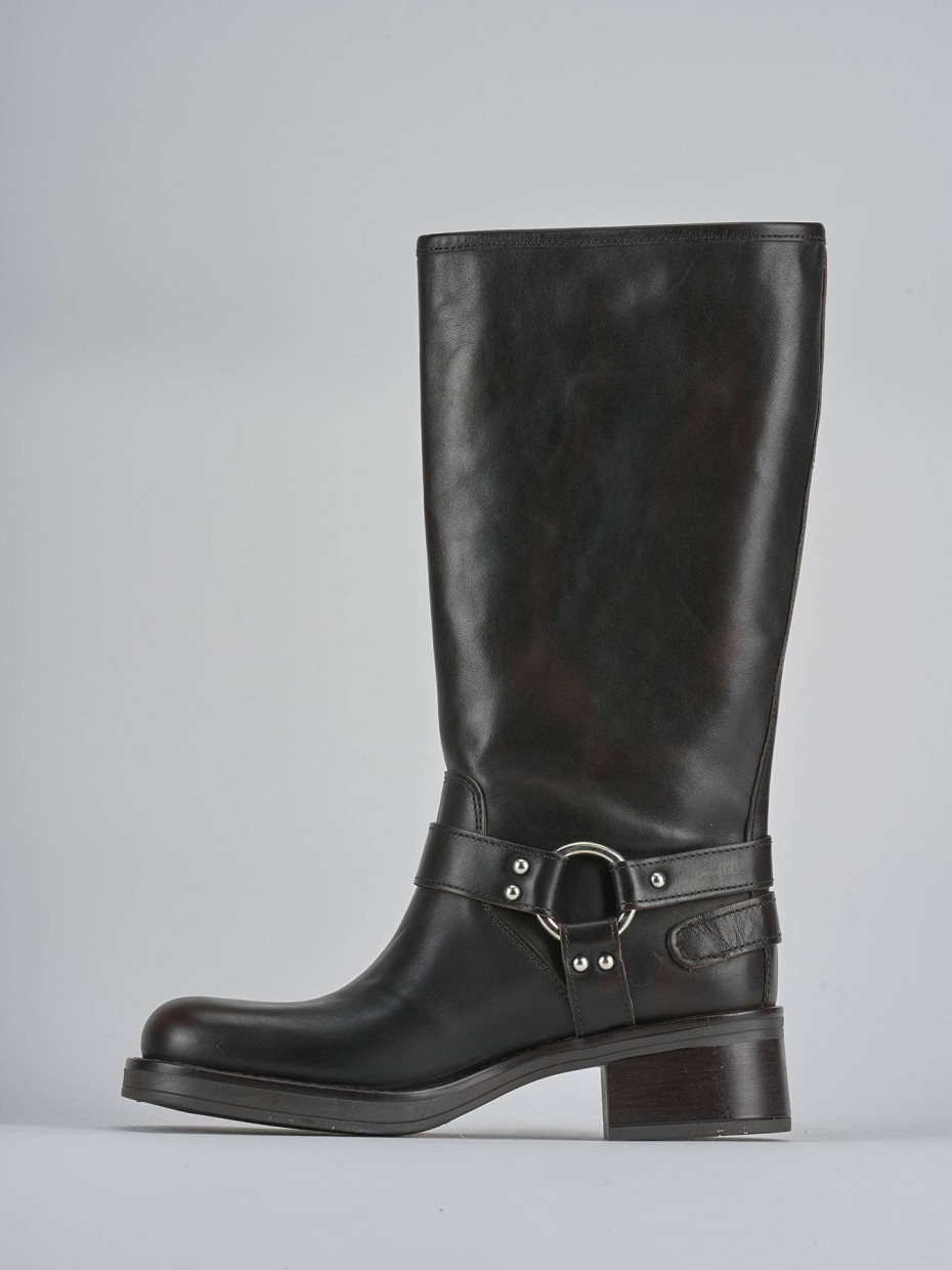 Stivale biker tacco 5 cm testa pelle