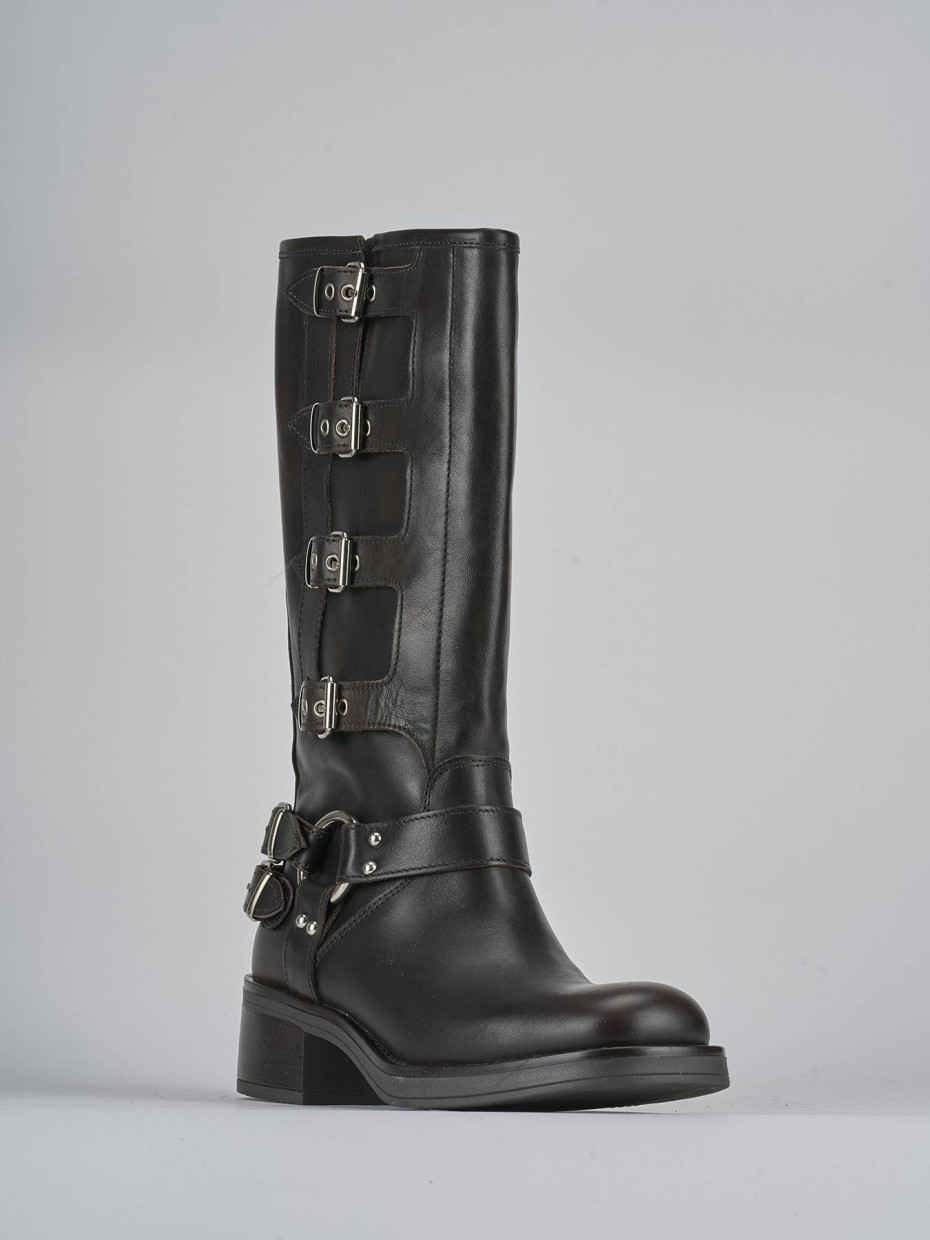 Stivale biker tacco 5 cm testa pelle