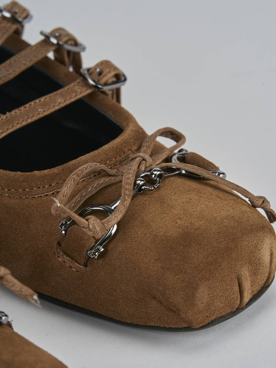 Ballerine tacco 1cm camoscio marrone