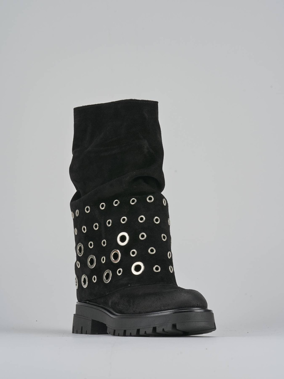 Stivali tacco 1cm camoscio nero