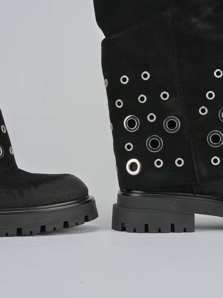 Stivali tacco 1cm camoscio nero