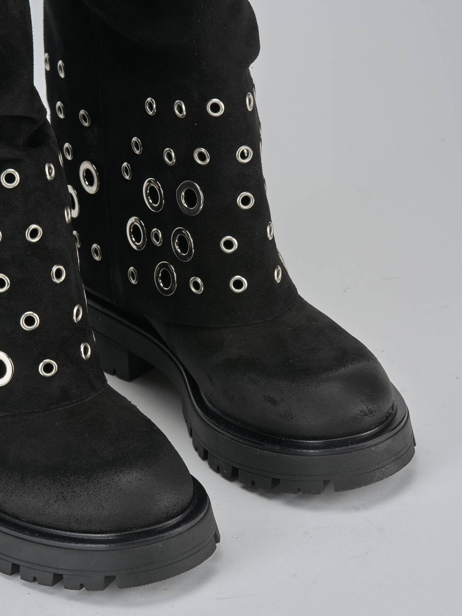 Stivali tacco 1cm camoscio nero