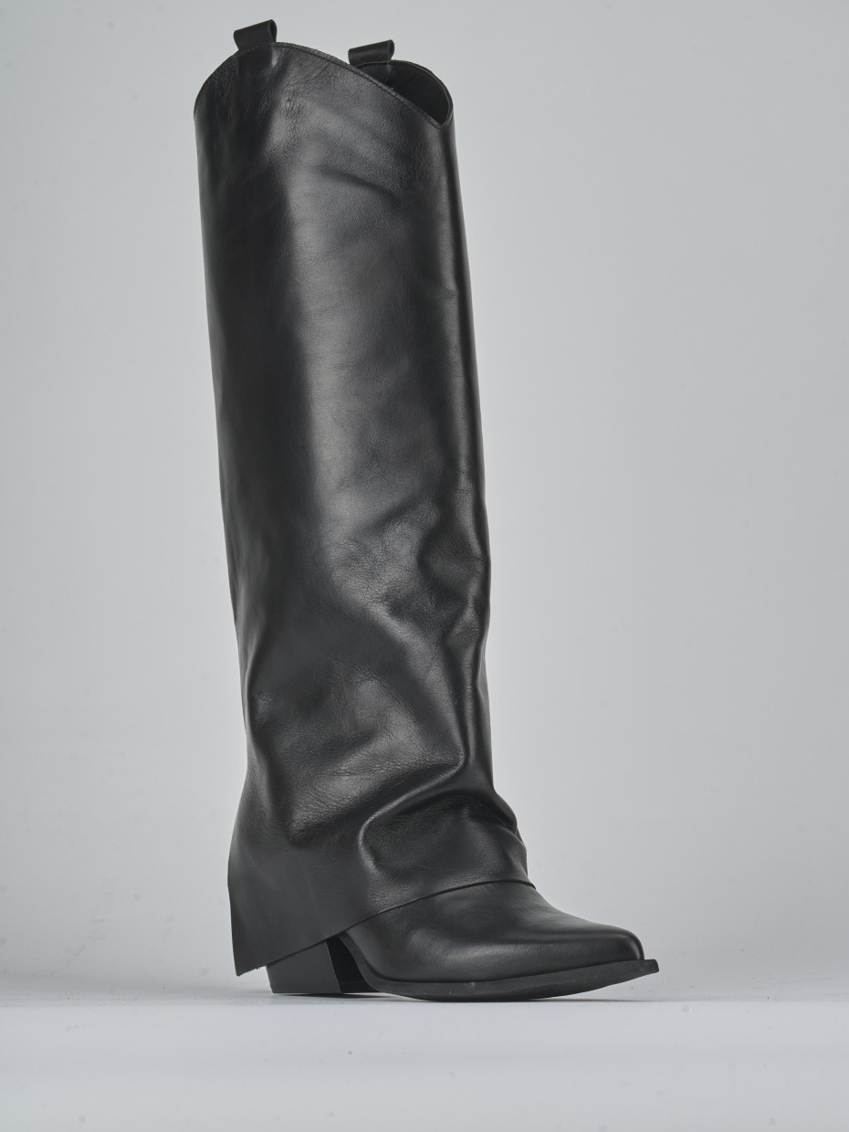 Stivale texano tacco 7 cm nero pelle